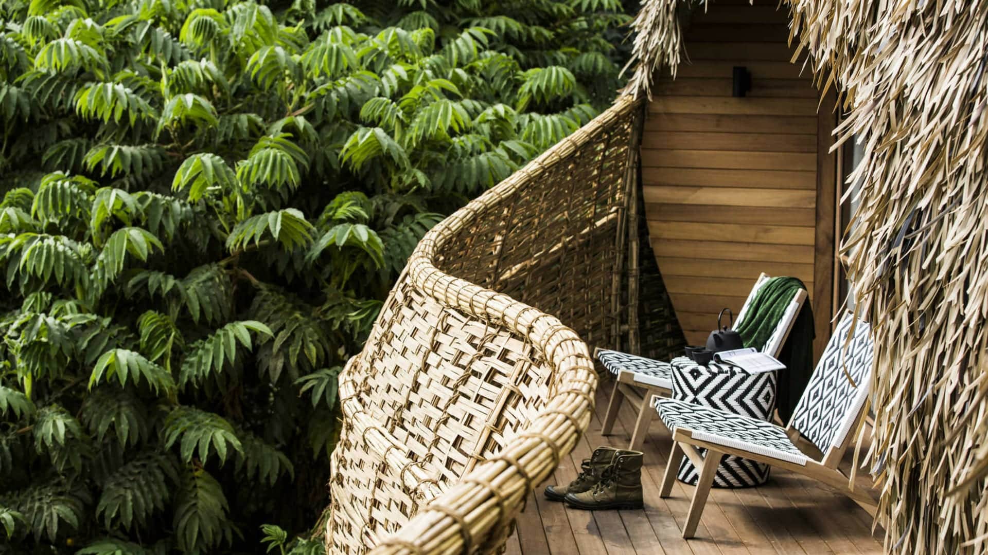 The woven balcony deck at Bisate Lodge - Rwanda
