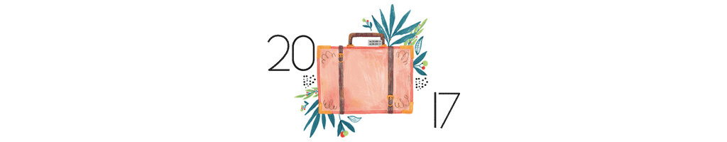 Drawing of a Suitcase surrounded by leaves with 2017