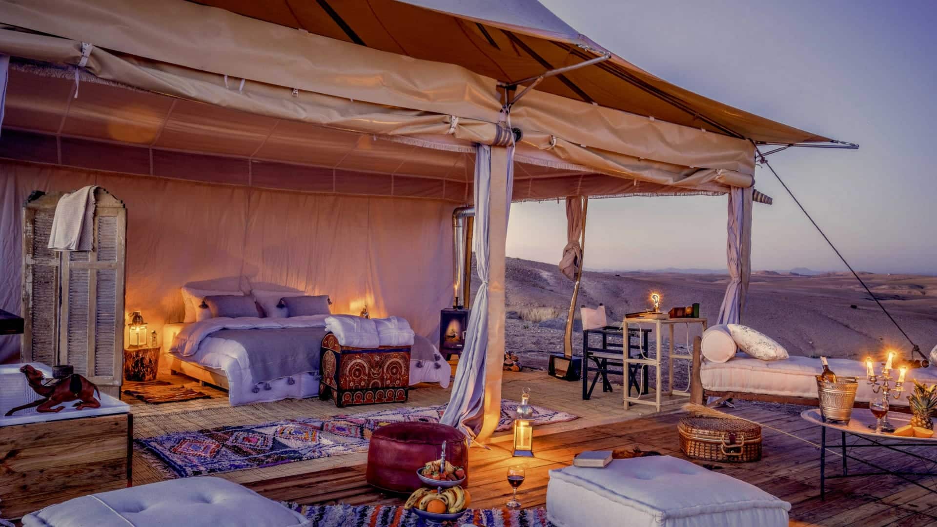 A luxury bedroom in the Agafay Desert