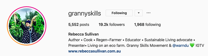 Screenshot of Rebecca Sullivan Instagram profile