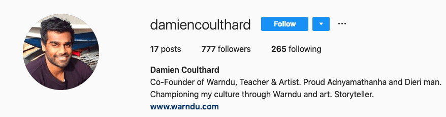Screenshot of Damien Coulthard's Instagram profile 