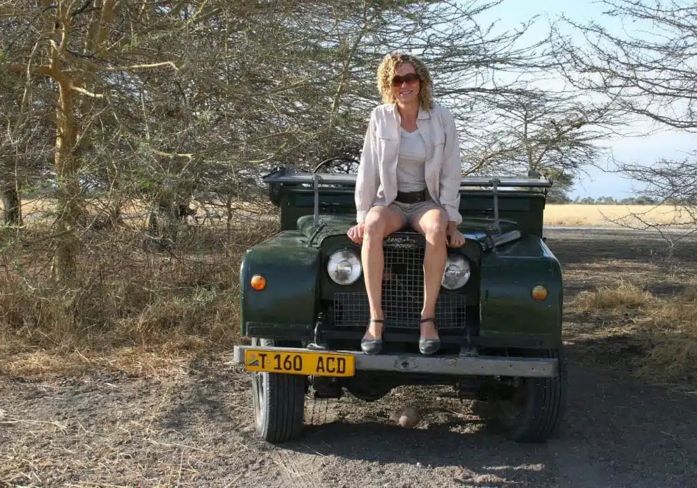 Leora Rothschil on a Landrover in the bush