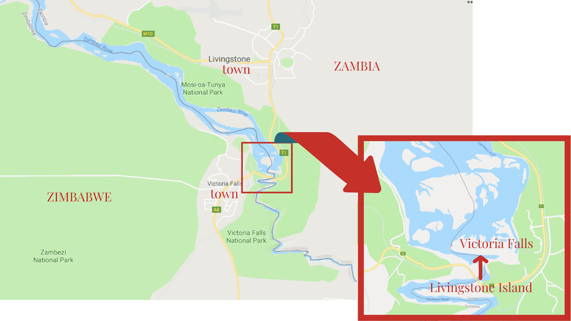 map of Zambia Zimbabwe border