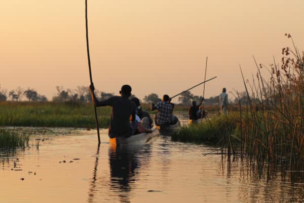 With Mokoro In The Okavango Delta In Botswana On Holiday. Travel