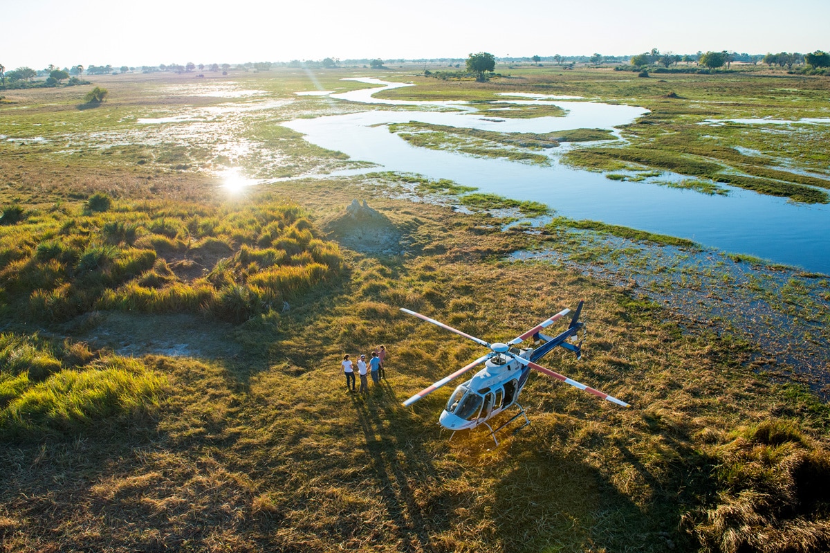 Helicopter Horizons Champagne Stop, exclusive travel Botswana